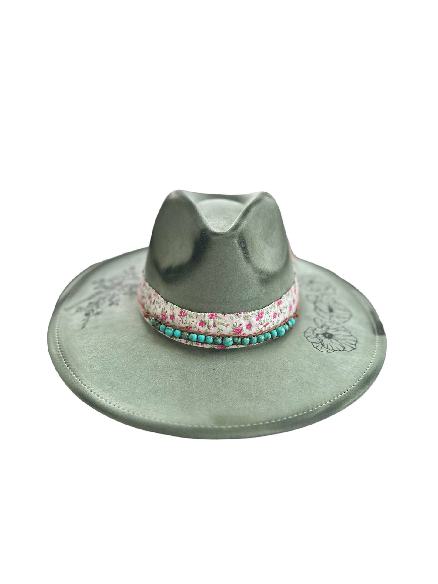 Floral Revolver Burnt Hat Rancher Cowboy: Sage
