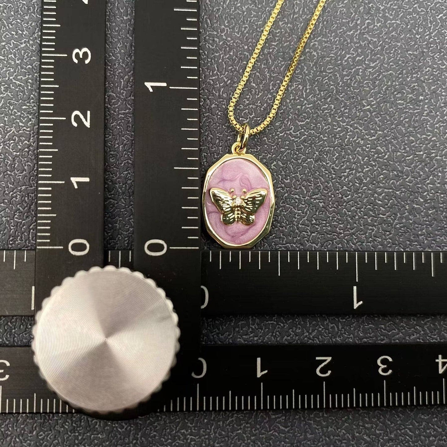 Mio Queena - Purple Enamel 18K Gold Plated Butterfly Charm Necklace