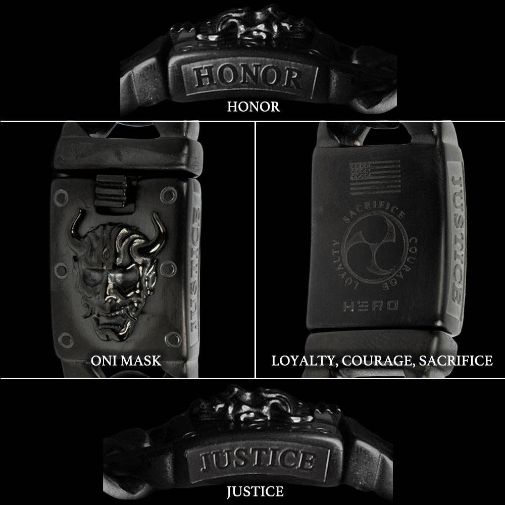 The Hero Company- Samurai Honor & Justice Cuban Link Bracelet - Helps Pair Veterans With A Service Dog Or Shelter Dog- Faire: Medium