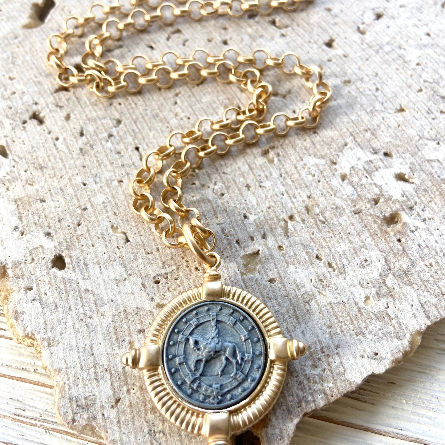 Horse equestrian jewelry coin necklace