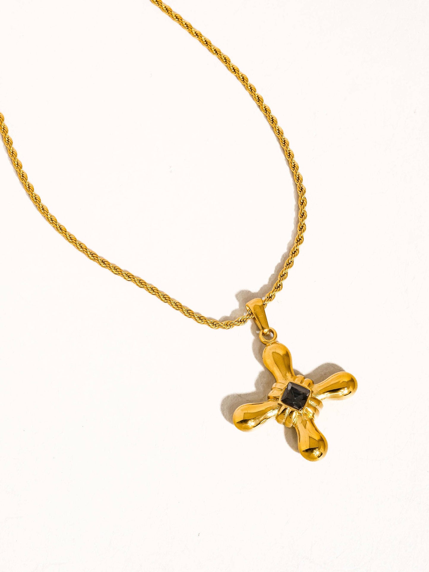Flânerie by MAIQ - Chantal 18K Gold Non-Tarnish Stone Cross Necklace: Black