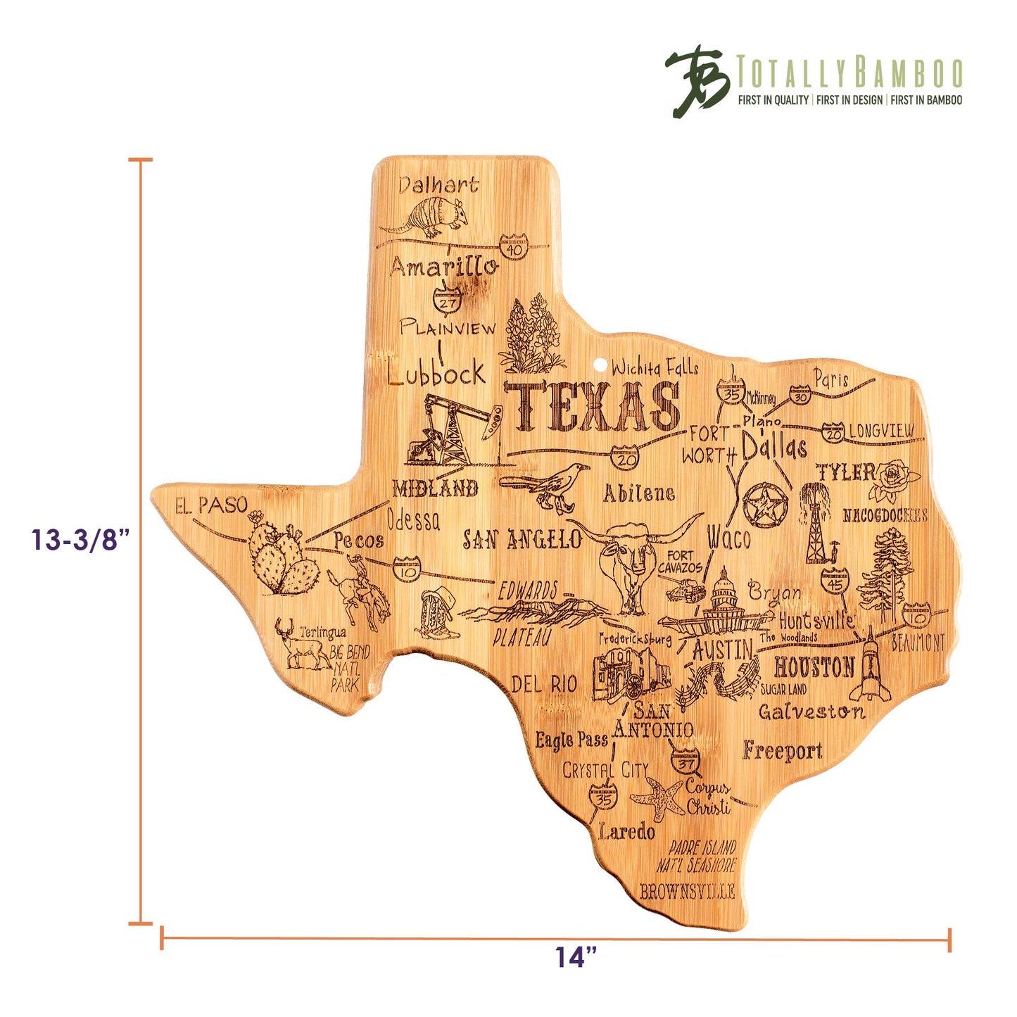 Destination Texas State-Shaped Serving & Cutting Board