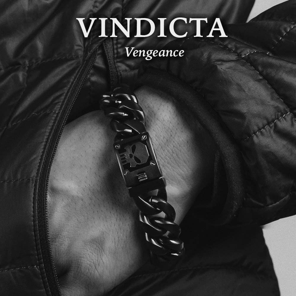 The Hero Company- VINDICTA VENGEANCE - Wrath & Justice Cuban Link Black Bracelet : Helps Pair Veterans With A Service Dog or Shelter Dog -Faire: Medium - Wrist Size 8"- 8 1/2"