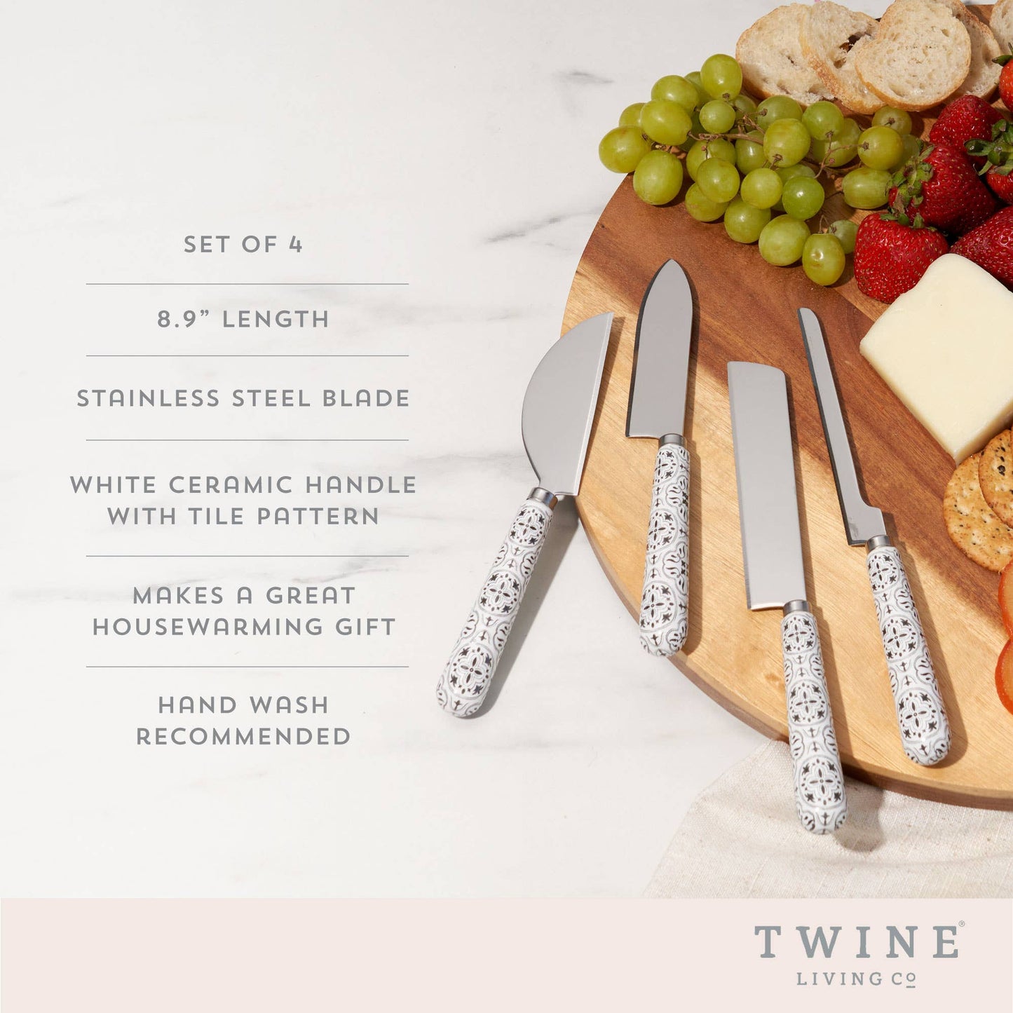 Stainless Steel & Ceramic Tile Cheese Knives - Set of 4