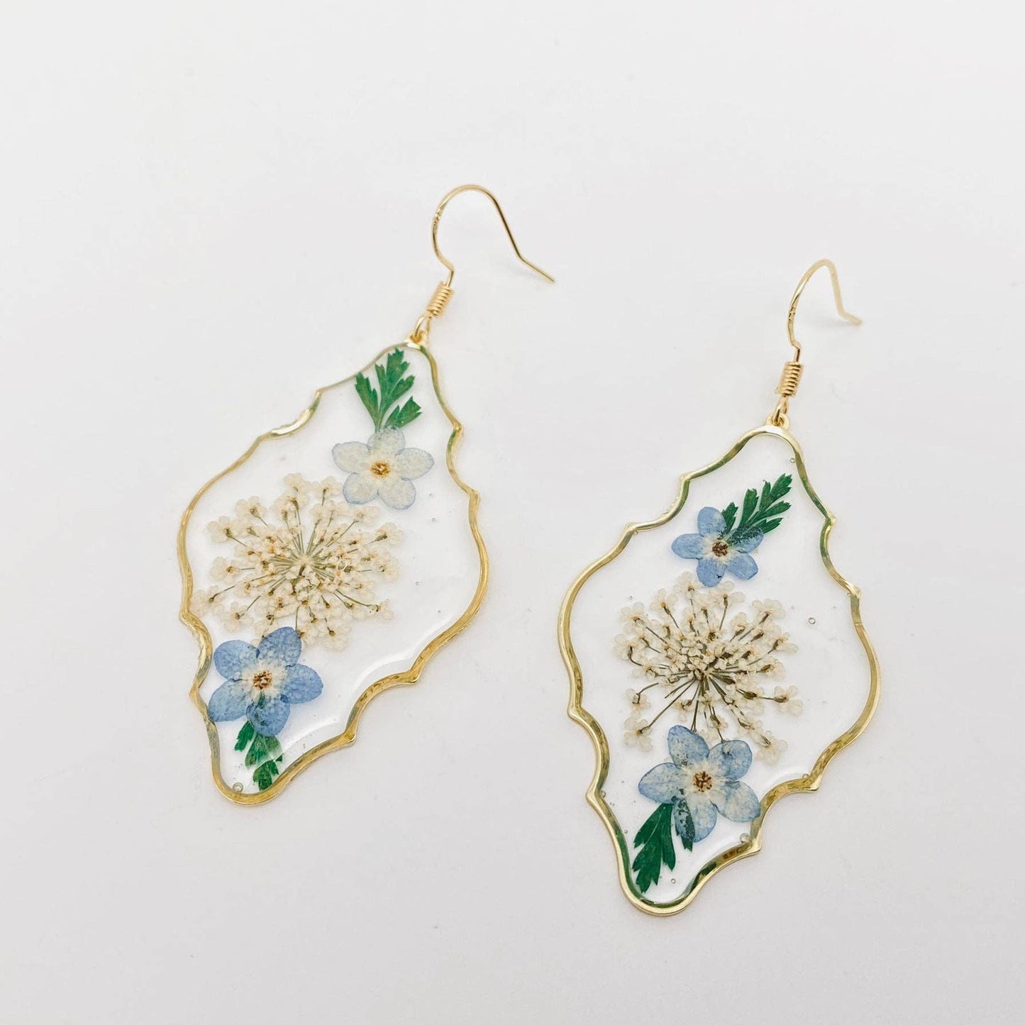 Geometric Pressed Plant Dried Flower Dangle Earrings - PDF
