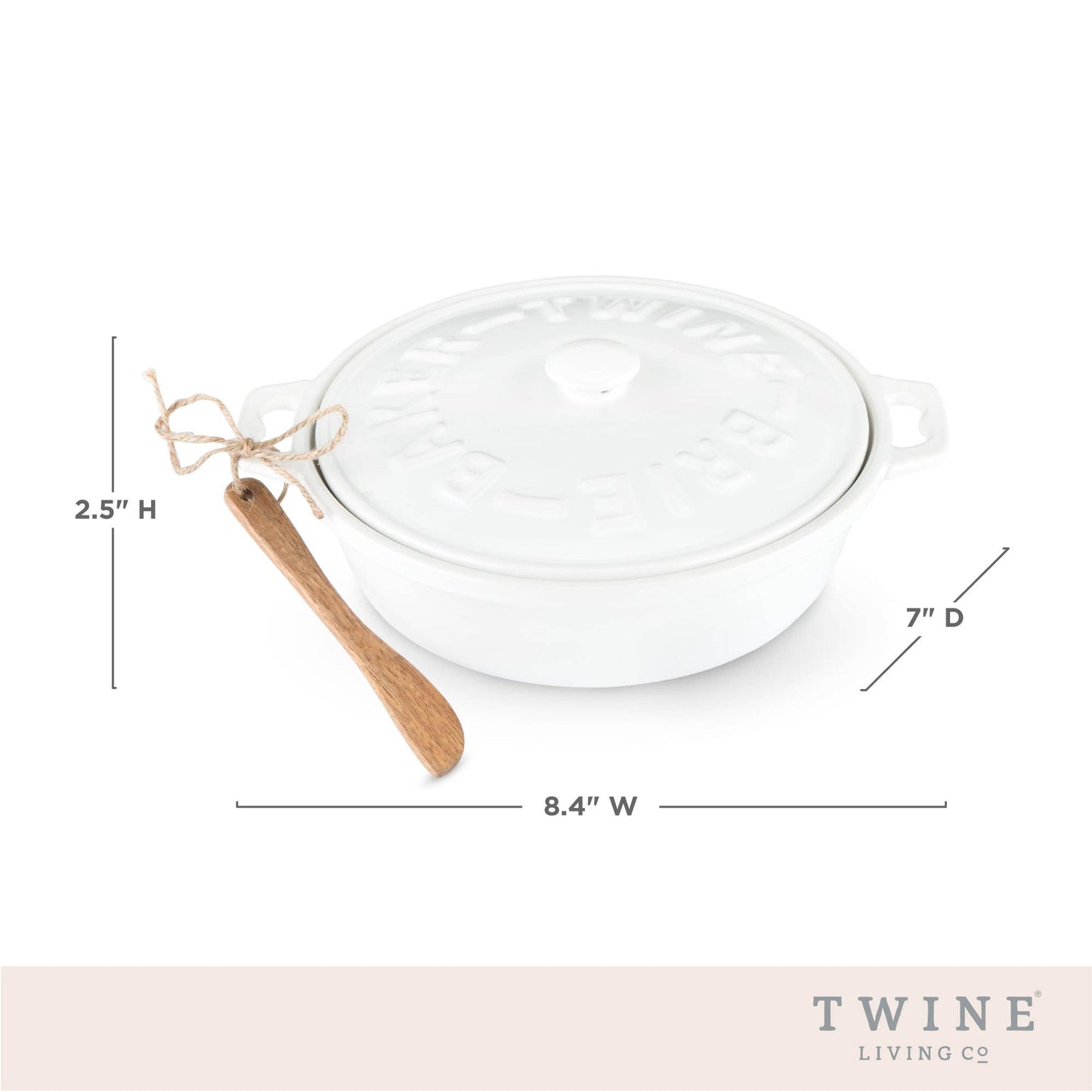 White Ceramic Brie Baker & Lid w/ Acacia Spreader