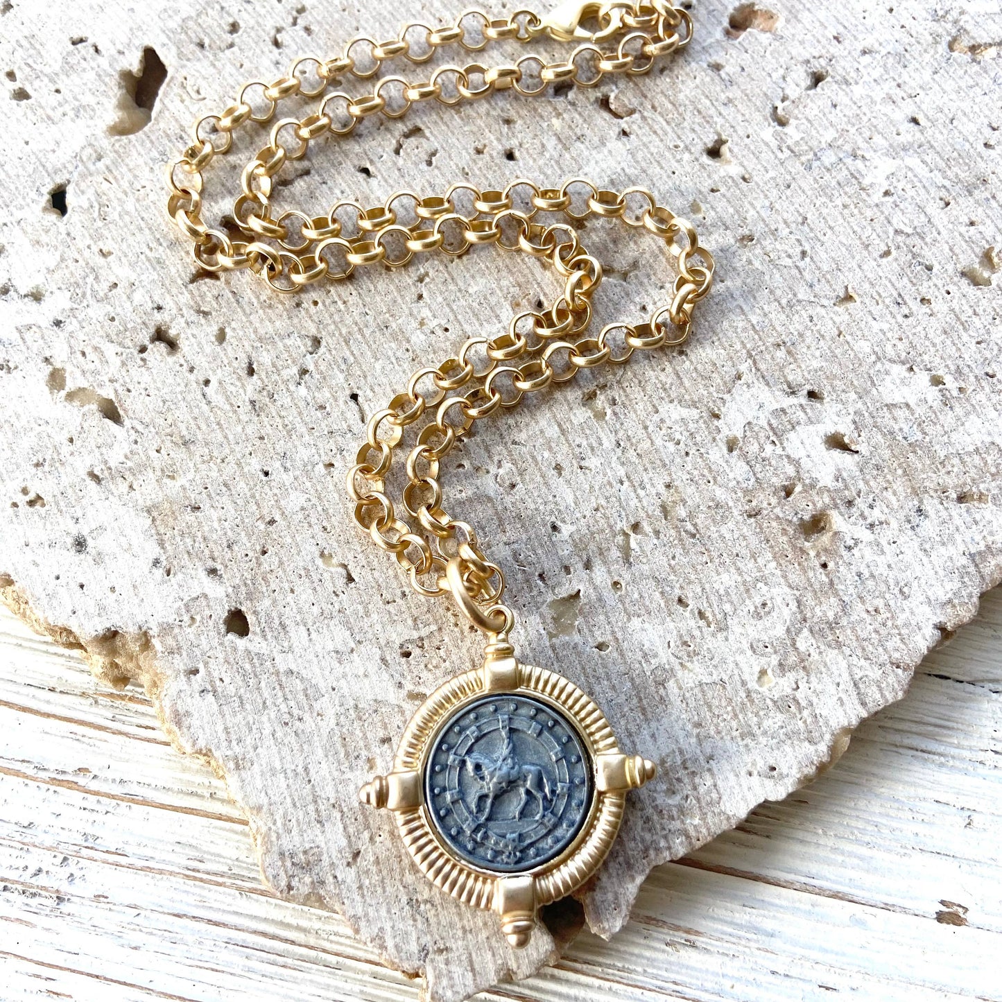 Horse equestrian jewelry coin necklace