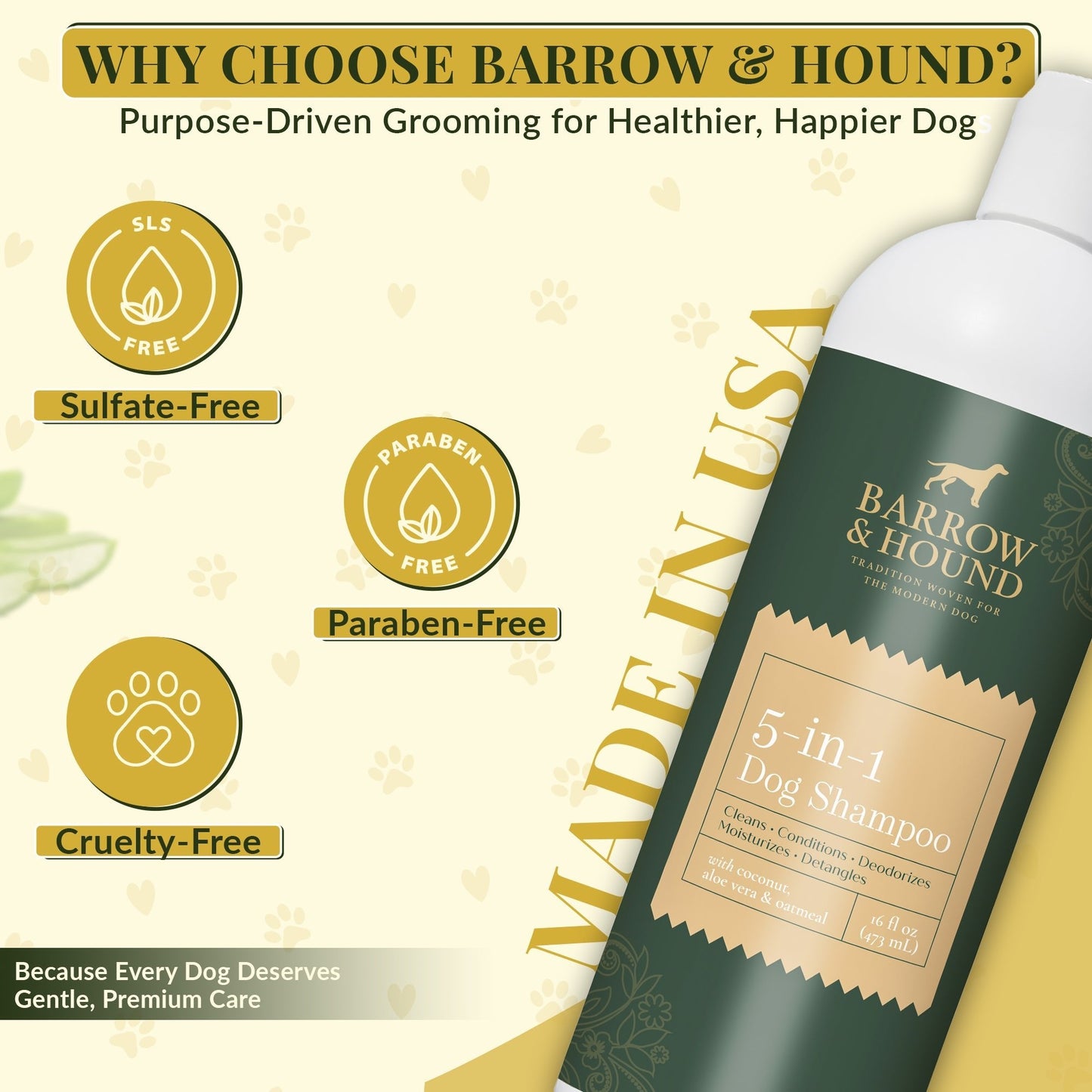 5-in-1 Dog Shampoo β Cleans, Conditions, Deodorizes, Moisturizes & Detangles β with Coconut, Oatmeal & Aloe β for Sensitive Skin β 16 fl oz