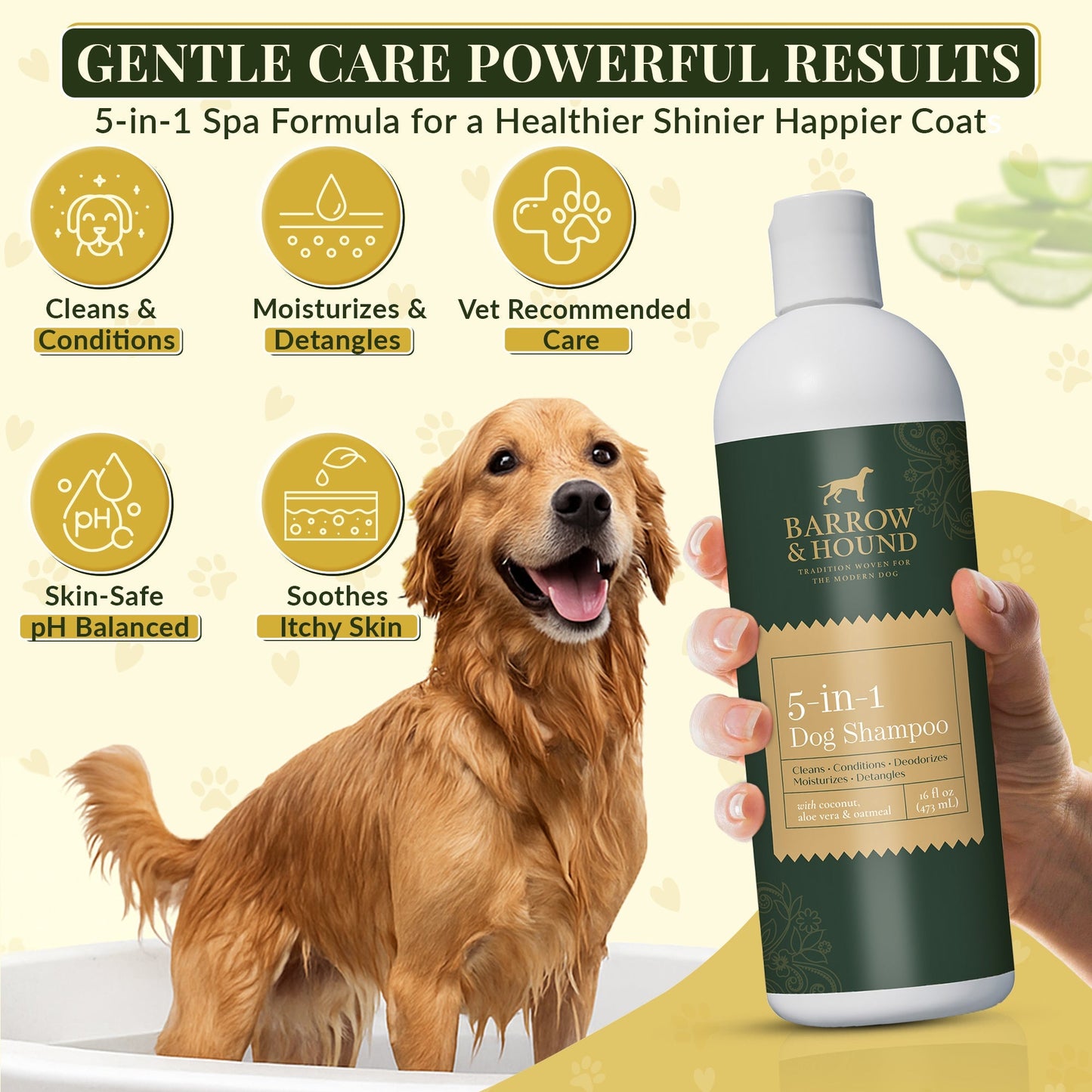 5-in-1 Dog Shampoo β Cleans, Conditions, Deodorizes, Moisturizes & Detangles β with Coconut, Oatmeal & Aloe β for Sensitive Skin β 16 fl oz