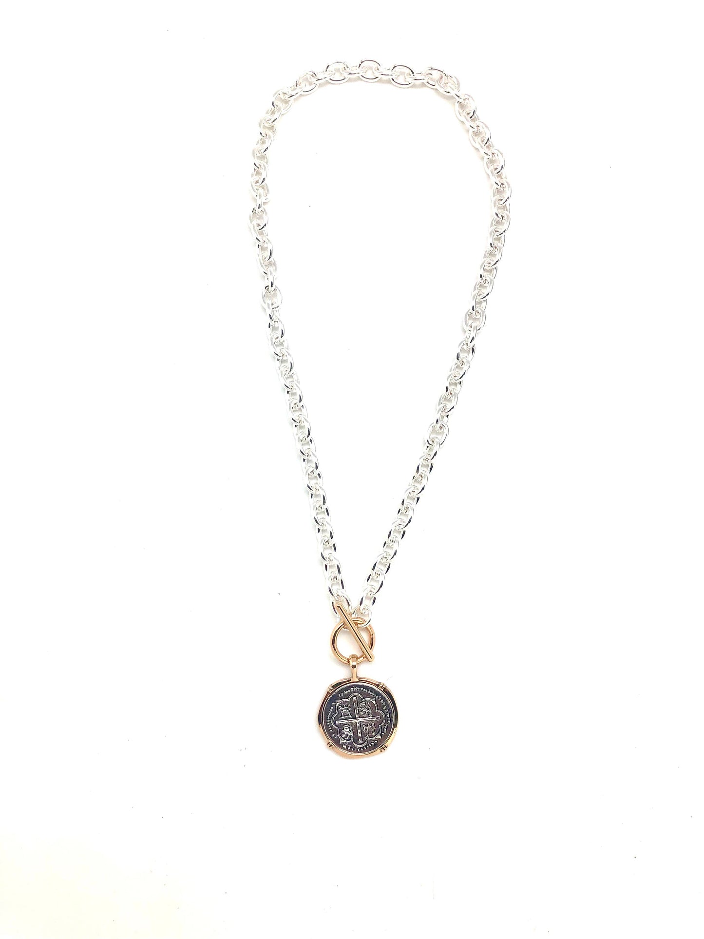 Rant & Rave Classic - Necklace Alloy Plated Silver LInk Chain w/Cross Charm 18”