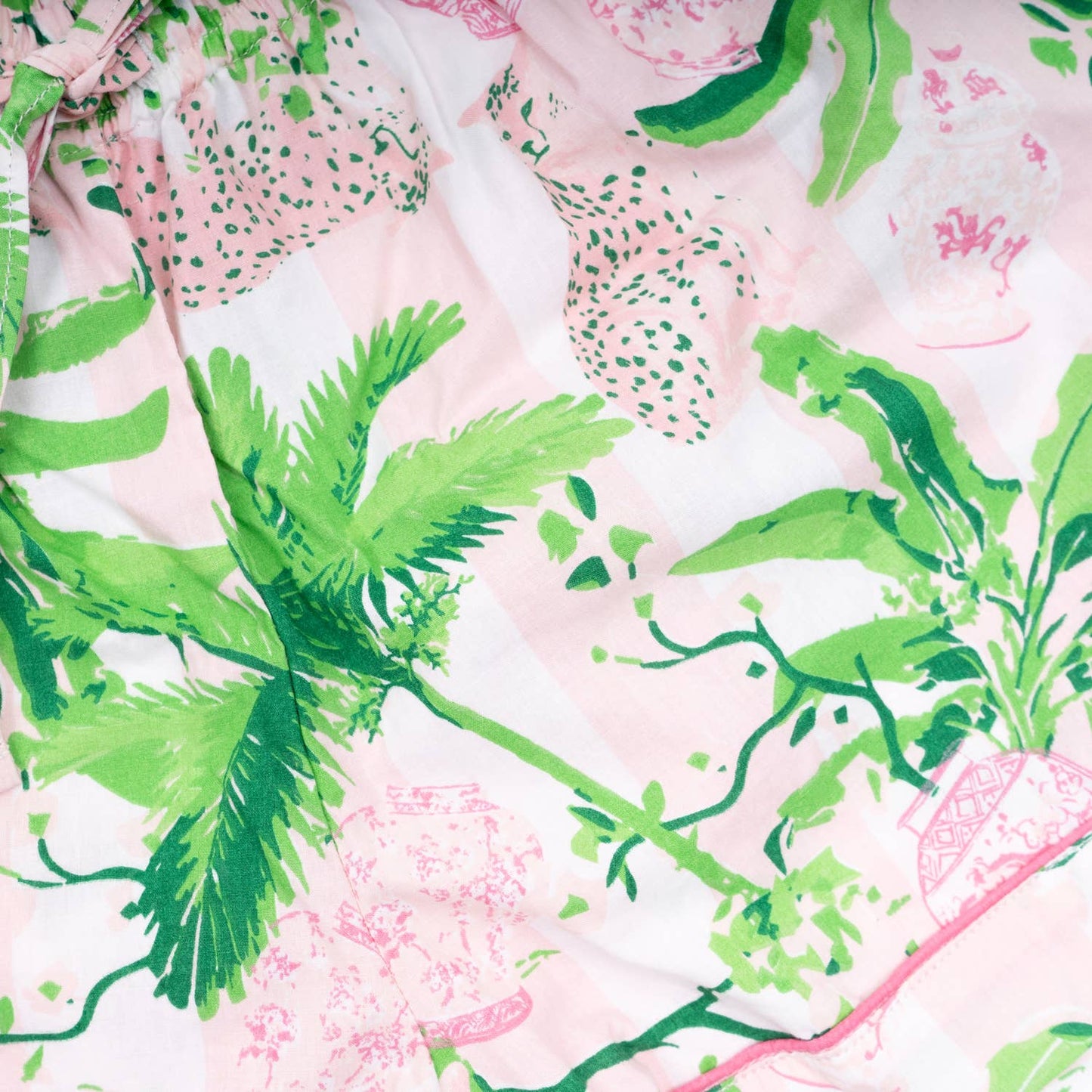 8 Oak Lane - Pink Leopard Palm PJ Set with Shorts & Long Sleeve Top: M