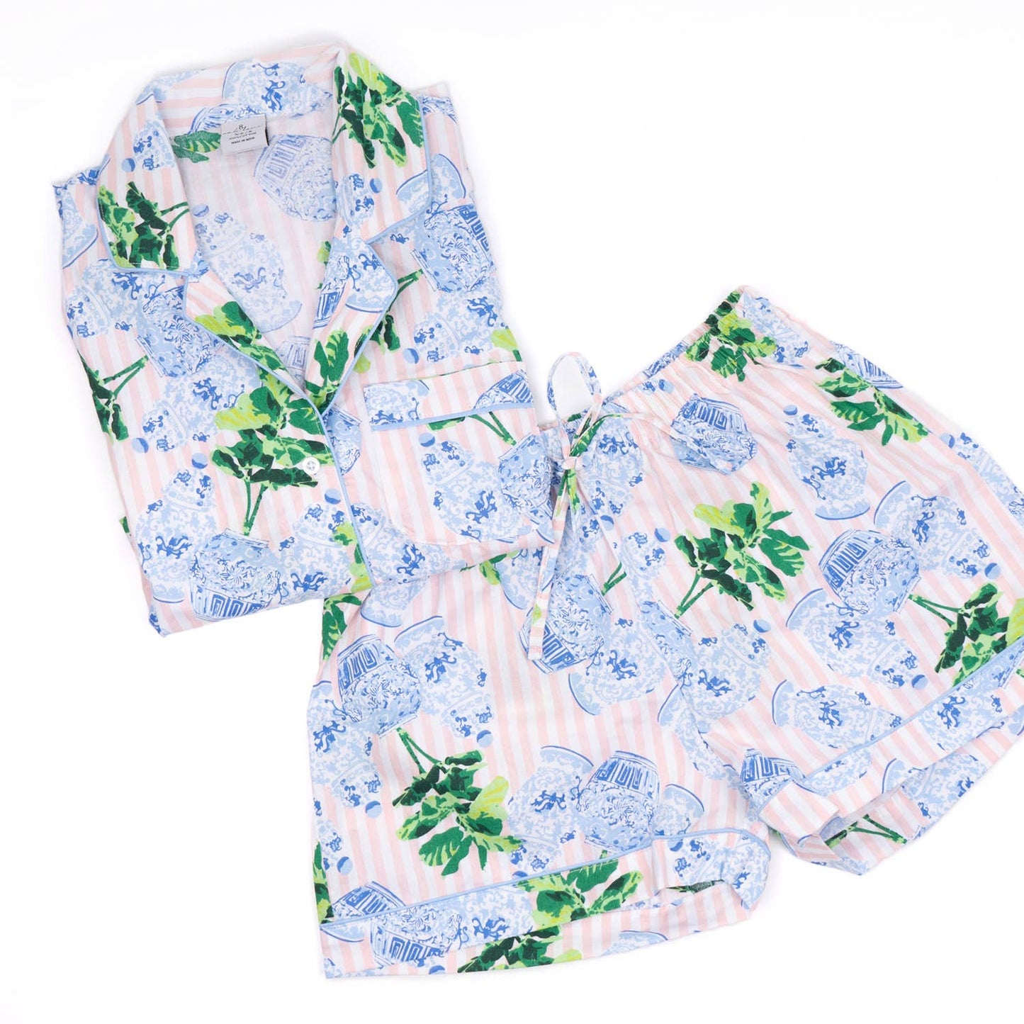 8 Oak Lane - Ginger Fig Stripe PJ Set with Shorts & Long Sleeve Top: L/XL