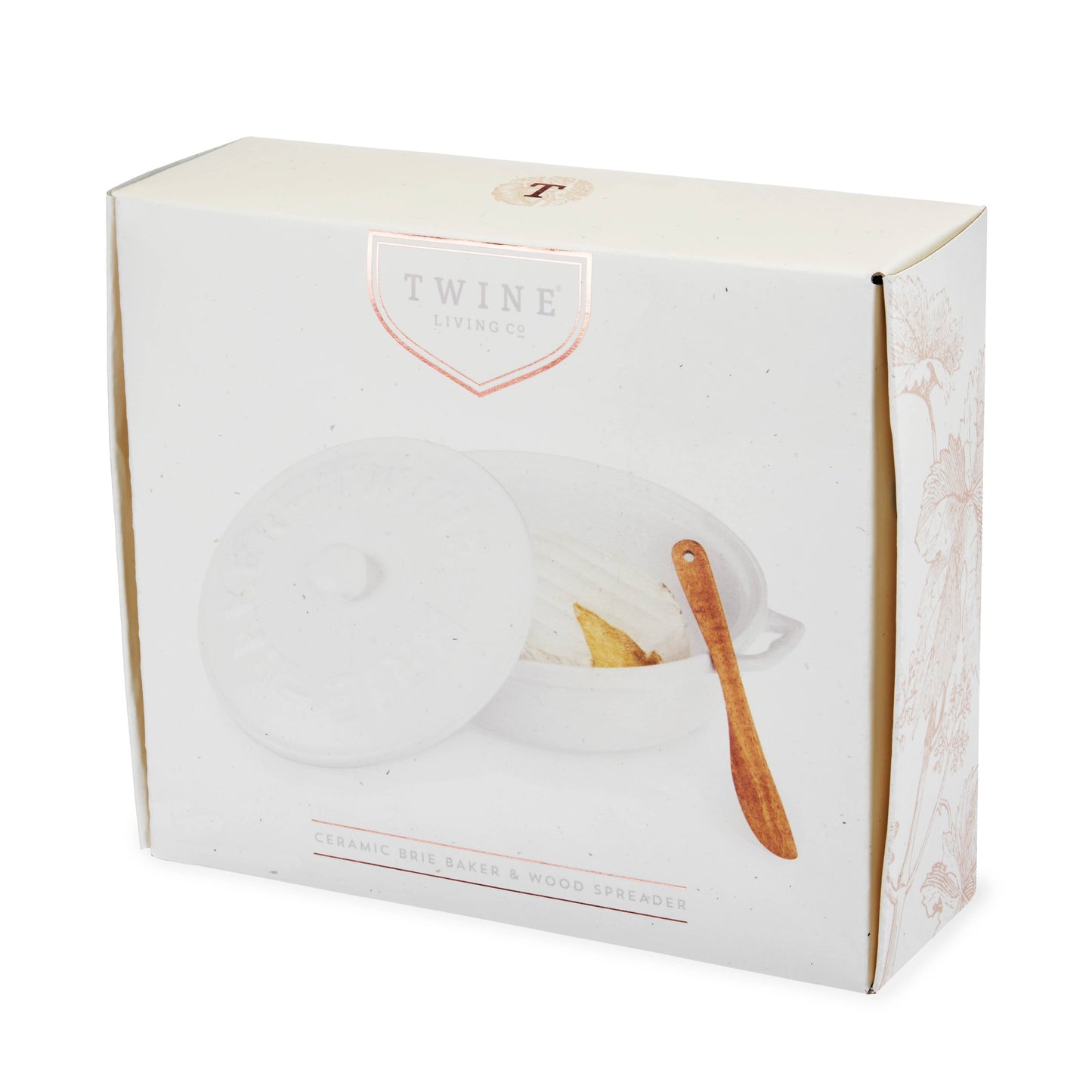 White Ceramic Brie Baker & Lid w/ Acacia Spreader