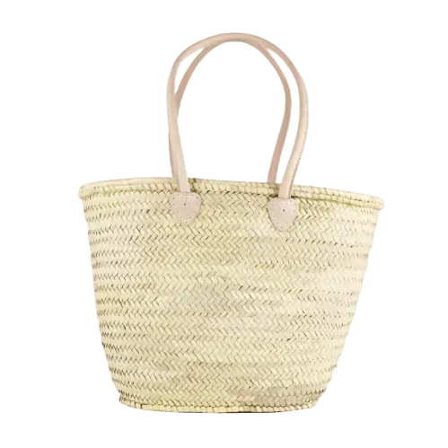 Market basket STRAW BAG Handmade with leather, French Market