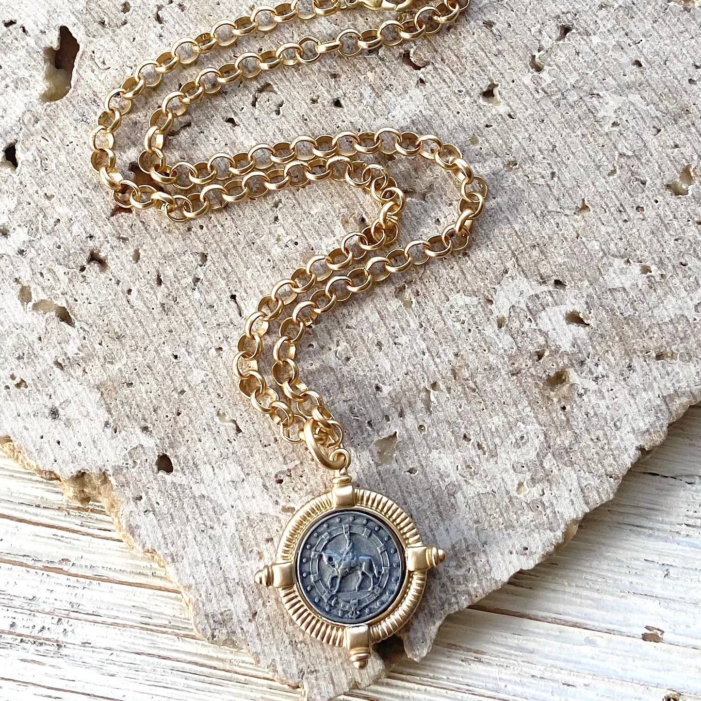 Horse equestrian jewelry coin necklace