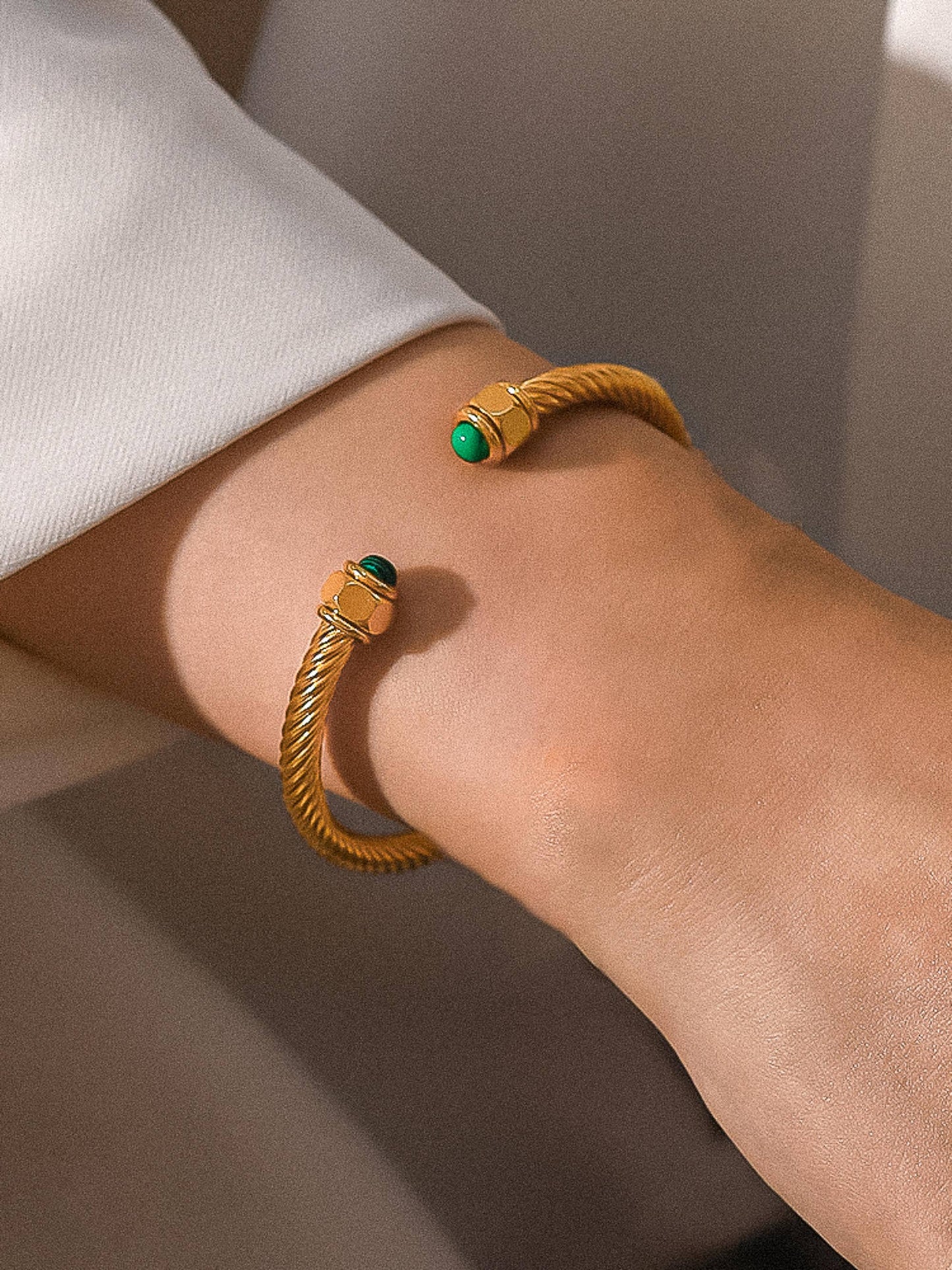 Flânerie by MAIQ - Vail 18K Gold Non-Tarnish Stone Braided Bangle: Green