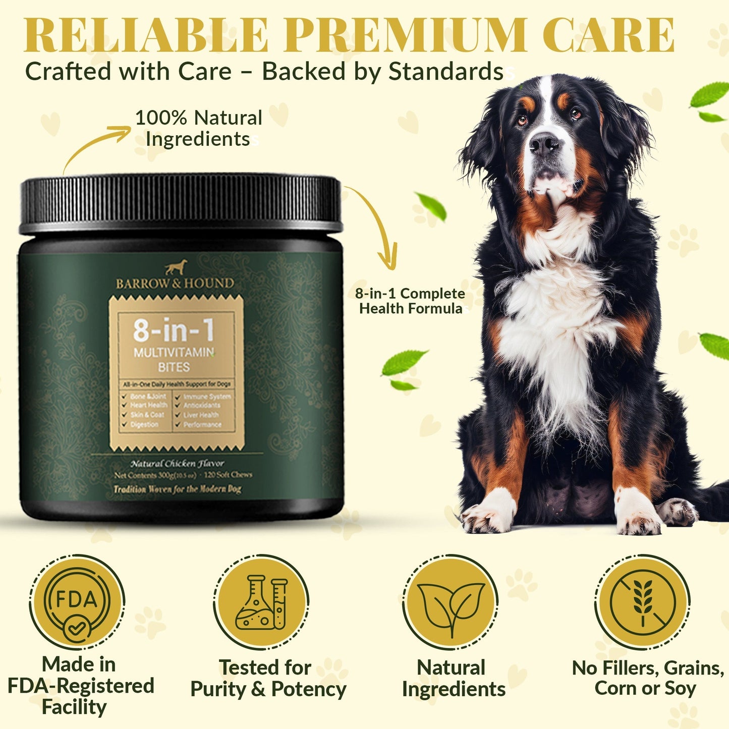 8-in-1 Daily Multivitamin Bites for Dogs – All-in-One Health Support, 120 Soft Chews
