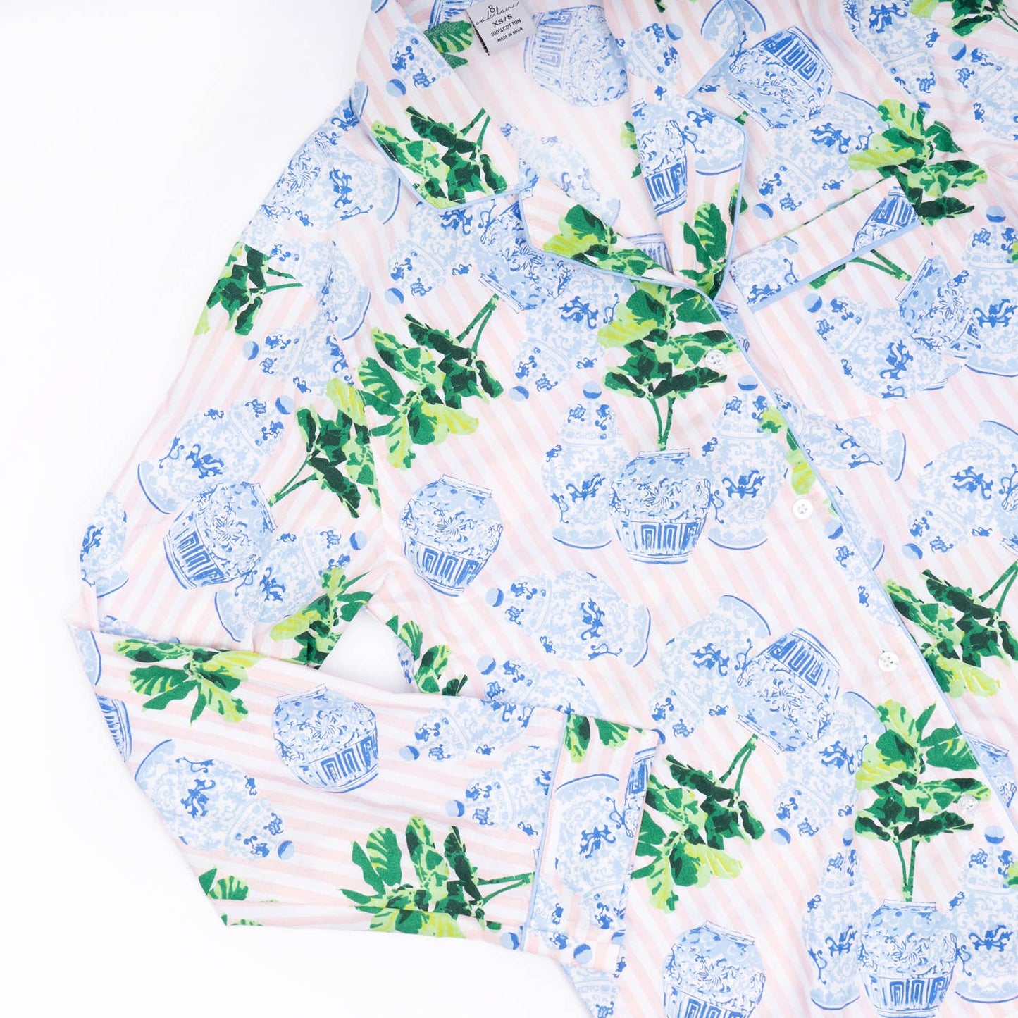 8 Oak Lane - Ginger Fig Stripe PJ Set with Shorts & Long Sleeve Top: L/XL
