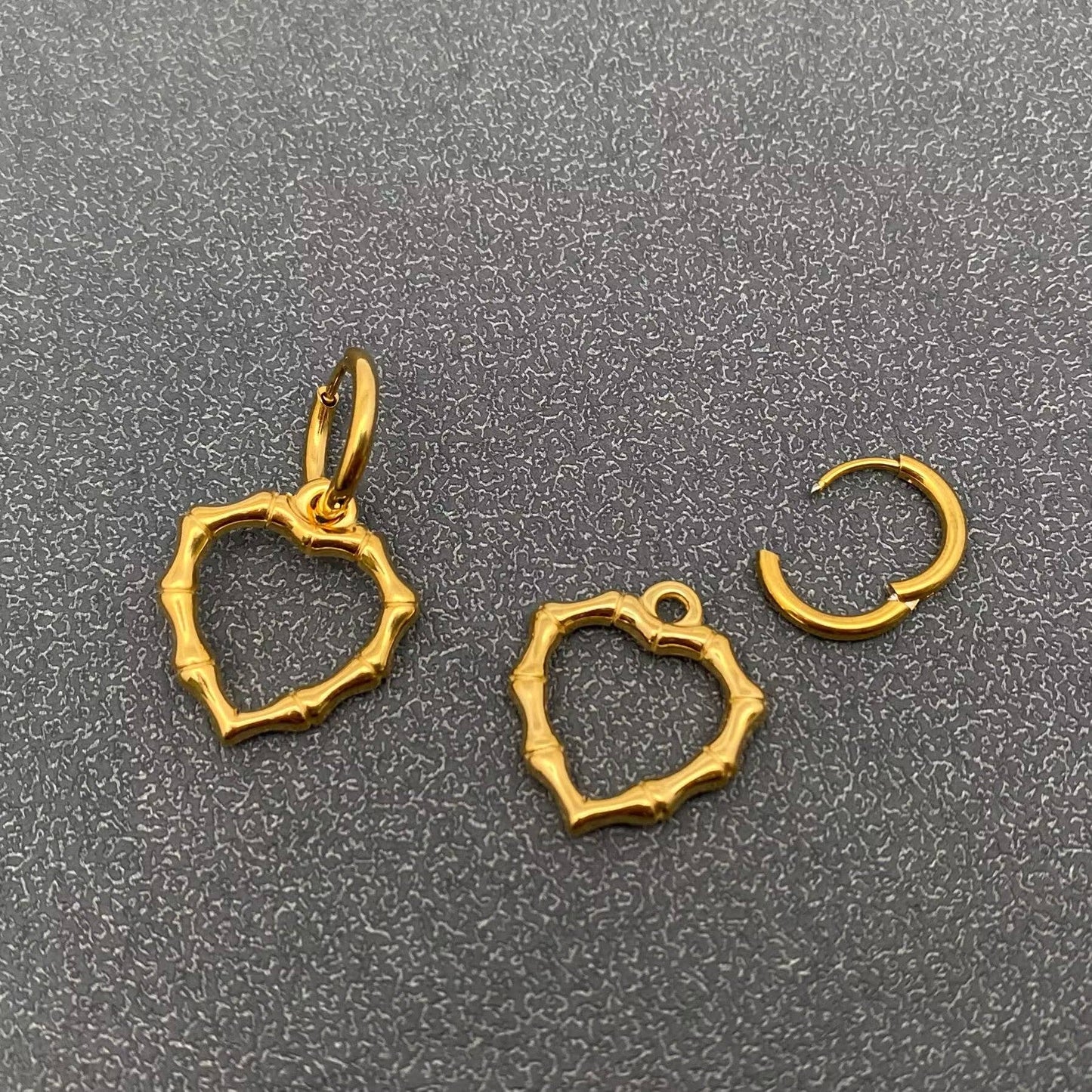 Mio Queena - Hollow Bamboo Heart 18K Golden SS Huggie Earrings - FGS