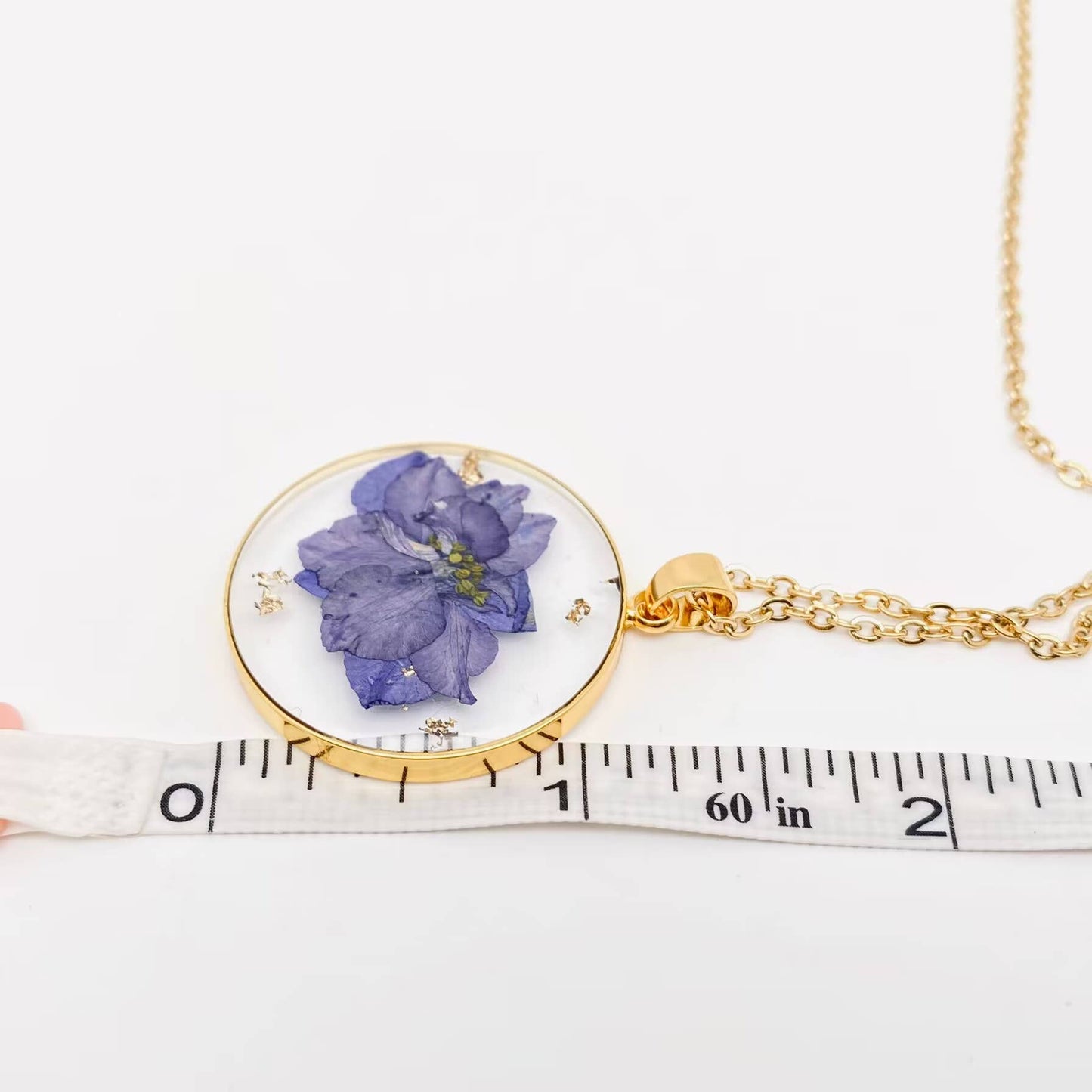 Mio Queena - Delphinium Pressed Dried Flower Pendant Necklace - PDF