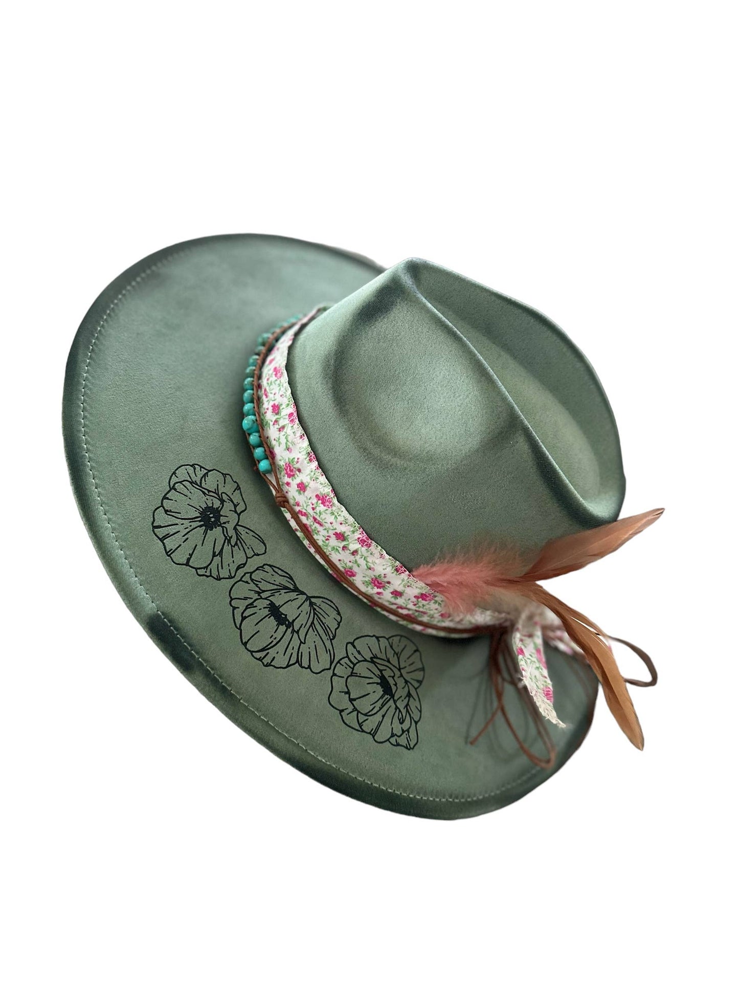 Floral Revolver Burnt Hat Rancher Cowboy: Sage