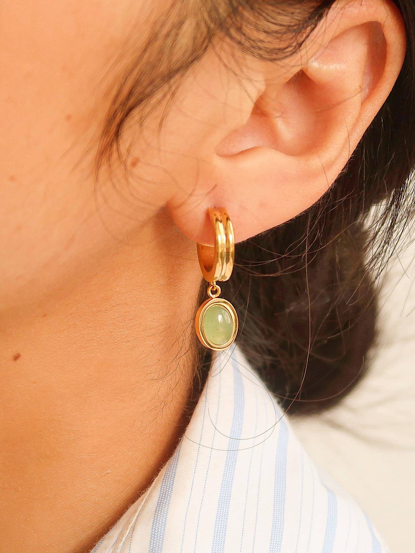 Flânerie by MAIQ - Whitnee Dainty Round Stone Dangle Earring: Green