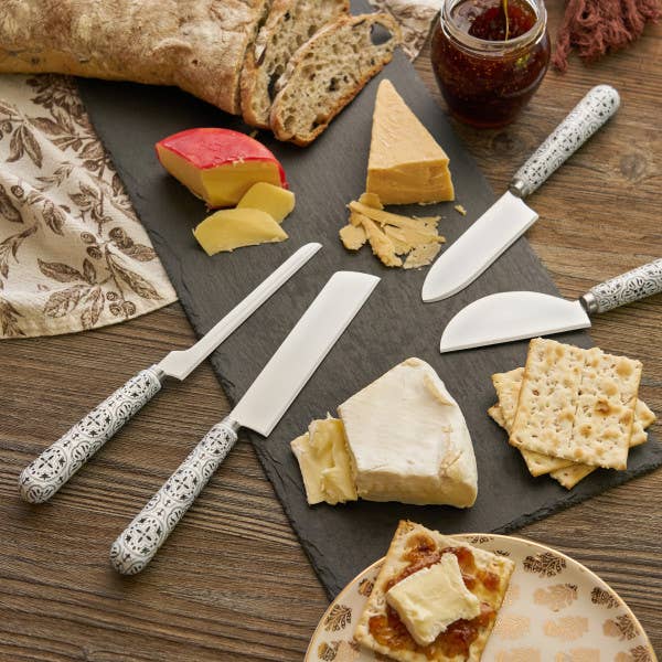 Stainless Steel & Ceramic Tile Cheese Knives - Set of 4