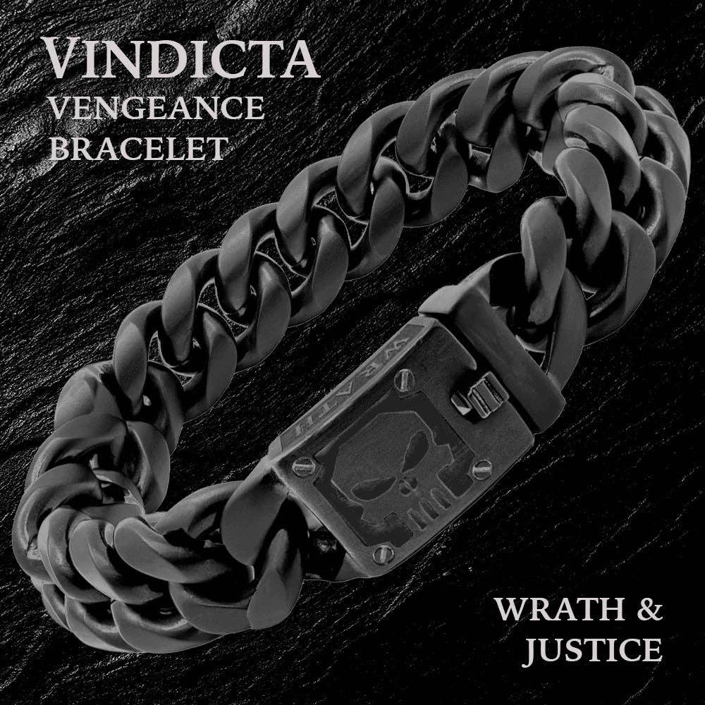 The Hero Company- VINDICTA VENGEANCE - Wrath & Justice Cuban Link Black Bracelet : Helps Pair Veterans With A Service Dog or Shelter Dog -Faire: Medium - Wrist Size 8"- 8 1/2"