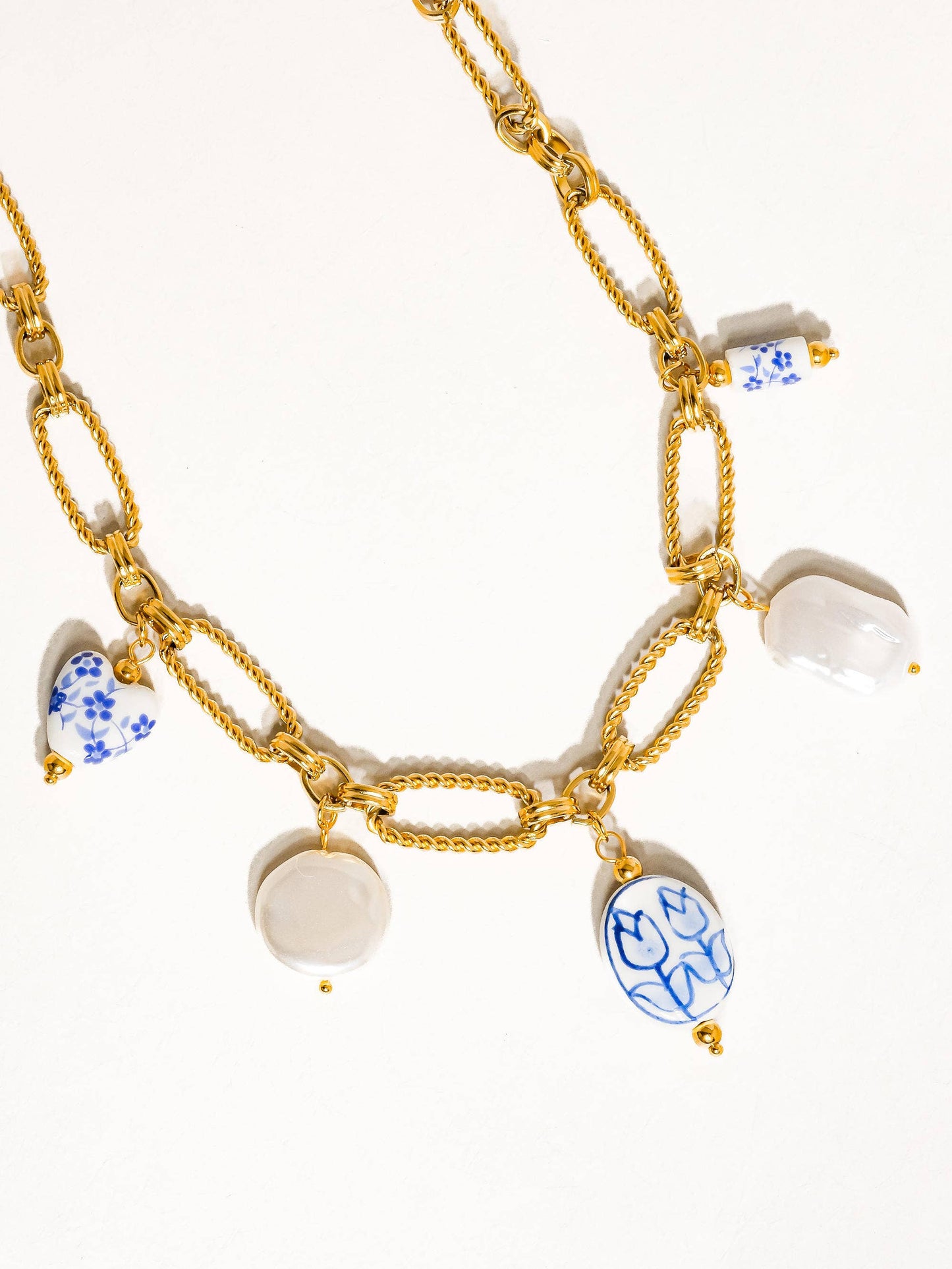 Flânerie by MAIQ - Riela 18K Gold Non-Tarnish Ceramic Floral Chain Necklace: Blue