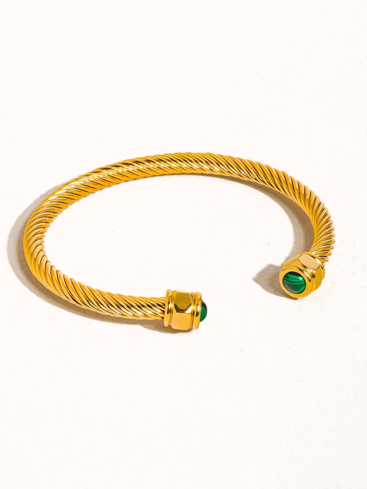 Flânerie by MAIQ - Vail 18K Gold Non-Tarnish Stone Braided Bangle: Green
