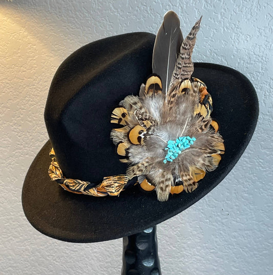 Animal Print Fat Braid with Pheasant Feather Brooch 24c