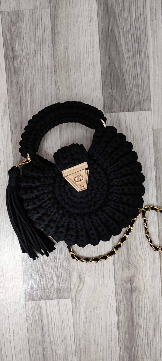 CHQEL - CHQEL Black Round Mussel  Crochet Handmade Model for Womens