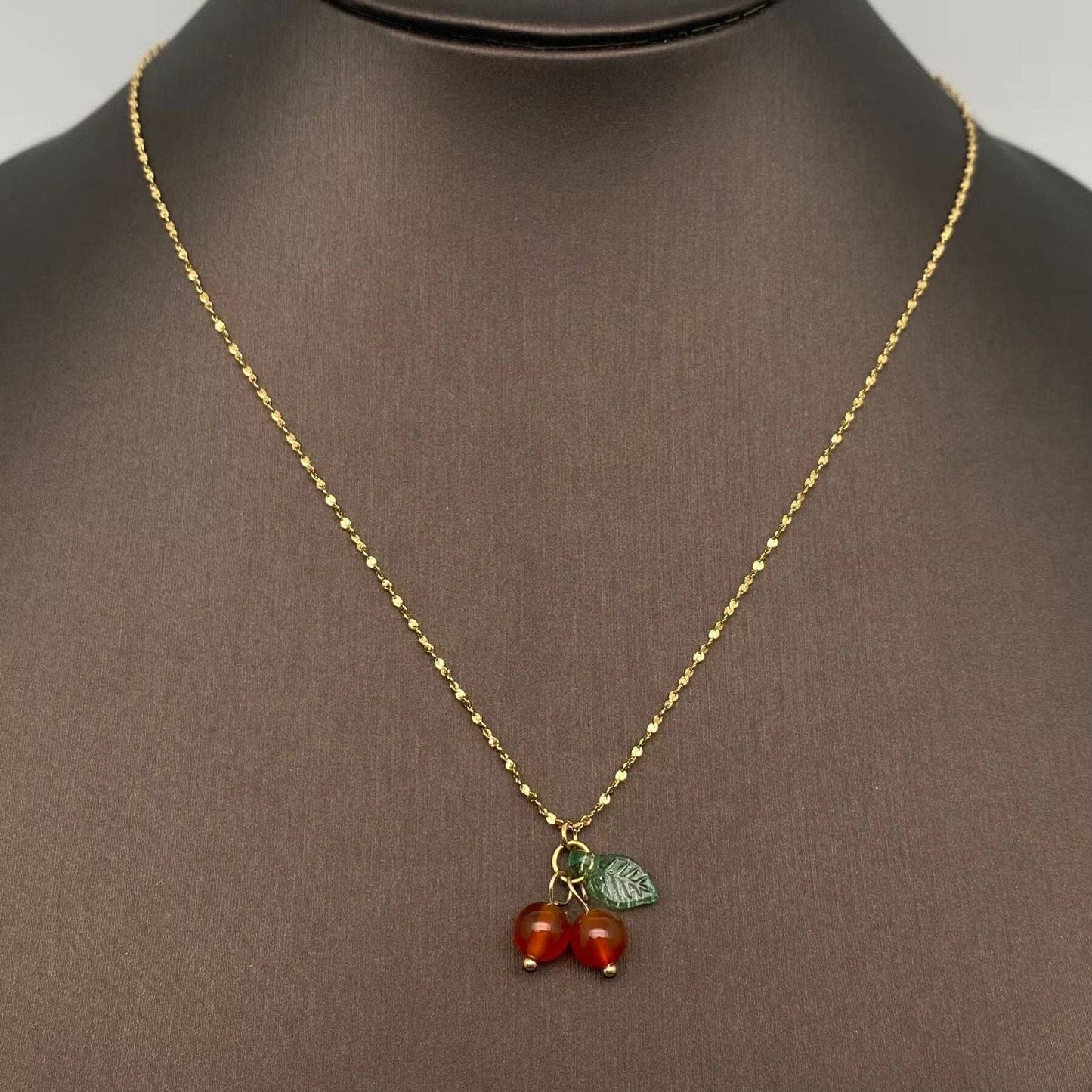 Mio Queena - Carnelian Cherry Charm 18K Gold Plated S.Steel Necklace - FGS