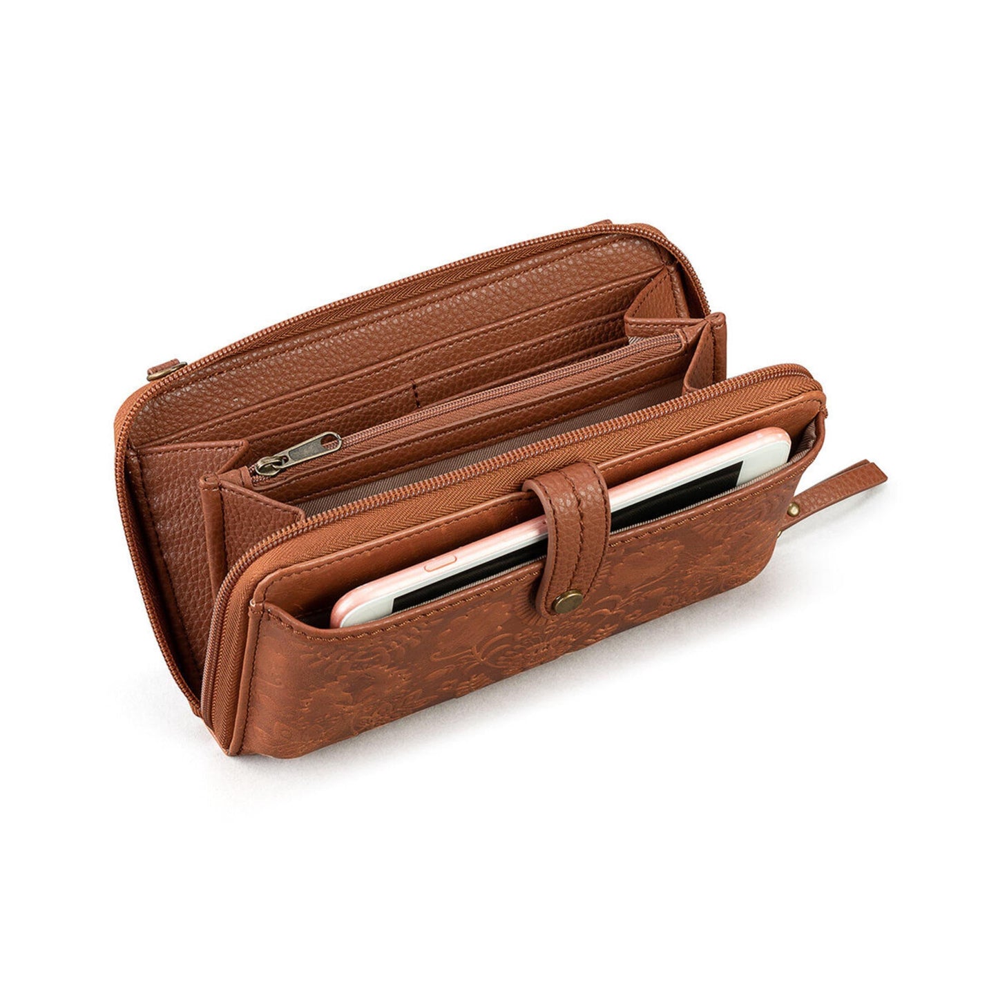 Iris Smartphone Wallet - Leather - Tobacco Floral Embossed