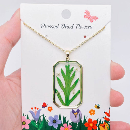 Mio Queena - Fern Leaf Pressed Dried Plant Pendant Necklace - PDF