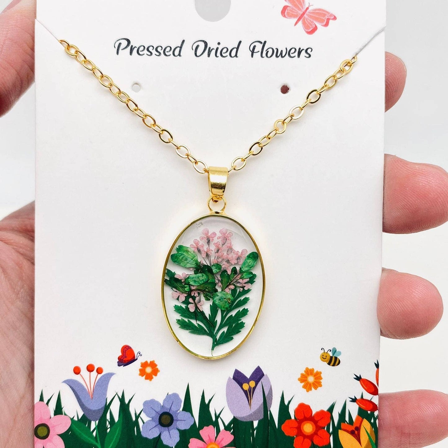 Mio Queena - Pressed Dried Flowers Oval Pendant Necklace - PDF: C