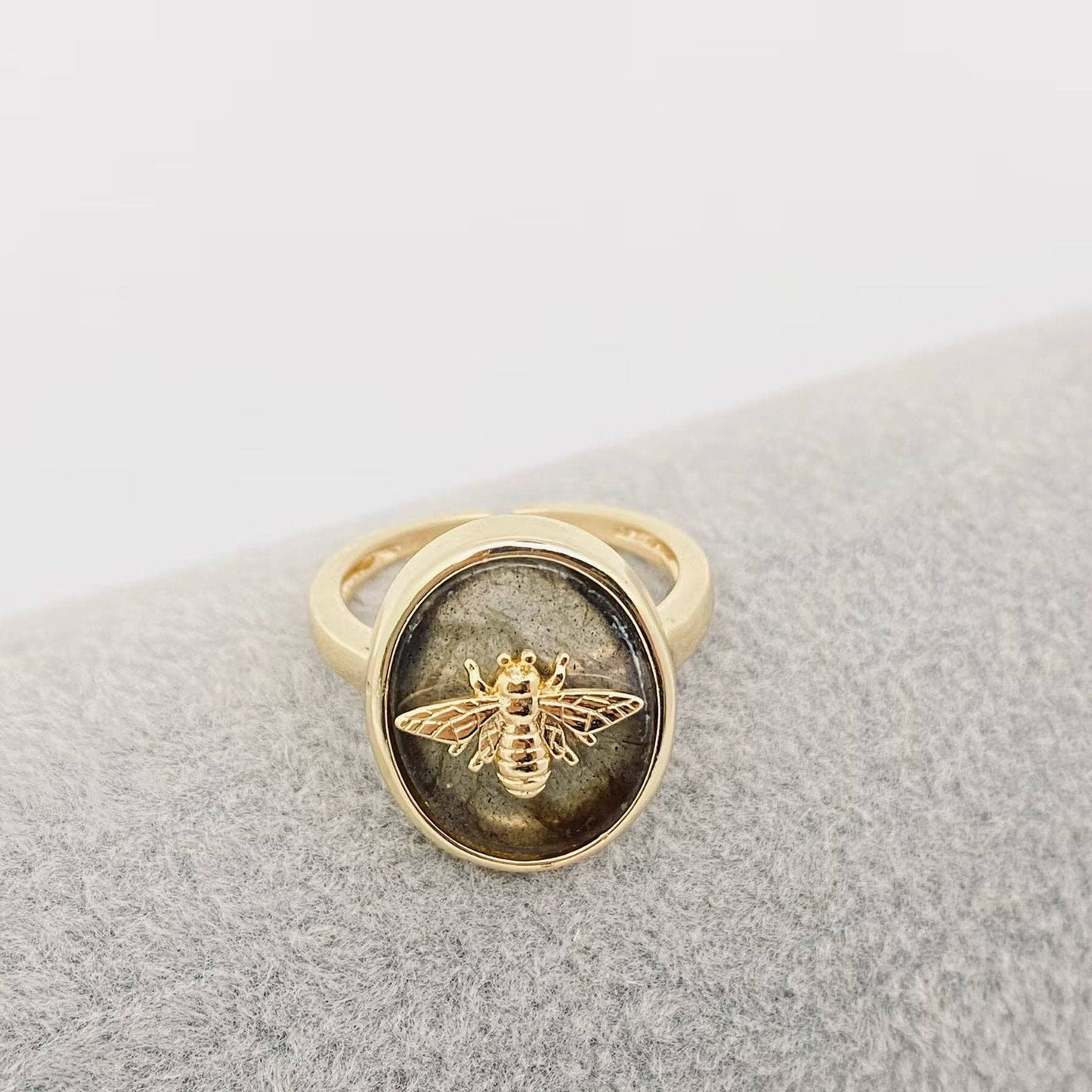Natural Stone Golden Bee Opening Adjustable Ring - CS: Anemousite
