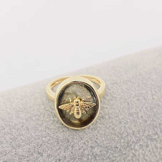 Natural Stone Golden Bee Opening Adjustable Ring - CS: Anemousite
