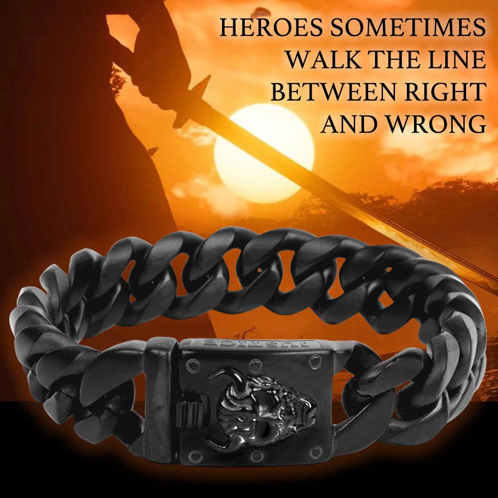 The Hero Company- Samurai Honor & Justice Cuban Link Bracelet - Helps Pair Veterans With A Service Dog Or Shelter Dog- Faire: Medium