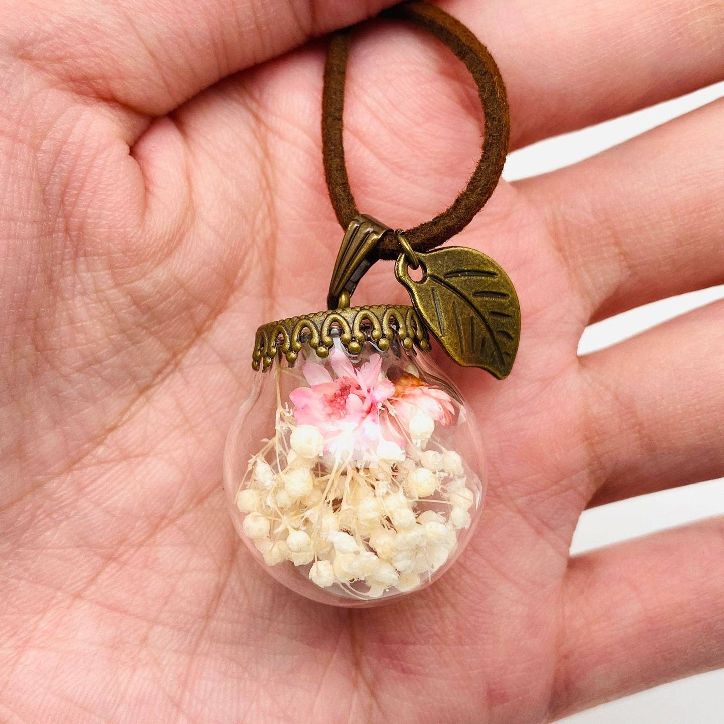 Mio Queena - Pink Baby's Breath Glass Ball Pendant Necklace - PDF