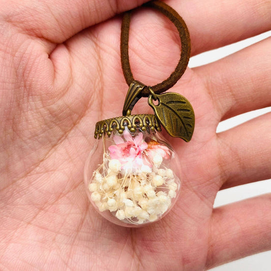 Mio Queena - Pink Baby's Breath Glass Ball Pendant Necklace - PDF
