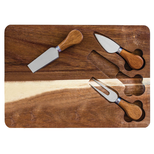 TB Home 4-Pc. Acacia Wood Cheese Board & Cheese Tool Set