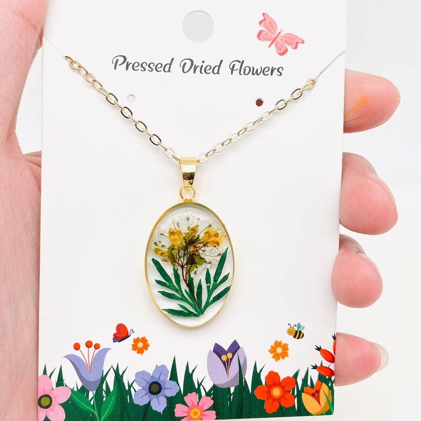 Mio Queena - Pressed Dried Flowers Oval Pendant Necklace - PDF: B