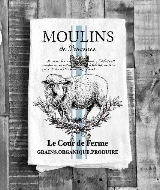 Vintage French Moulins Lamb Flour Sack Tea Towel