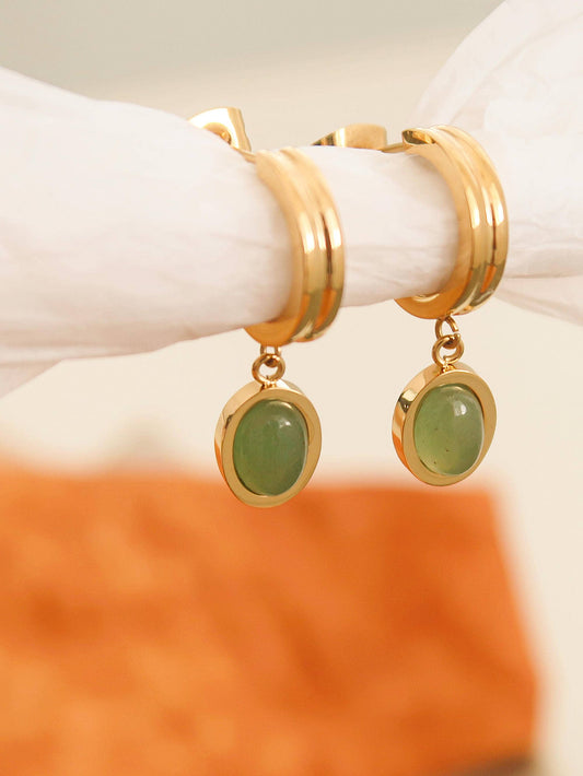 Flânerie by MAIQ - Whitnee Dainty Round Stone Dangle Earring: Green