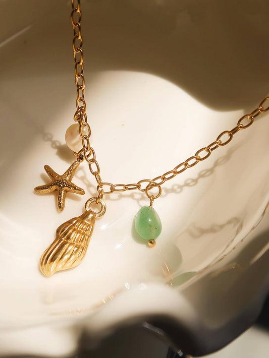 Flânerie by MAIQ - Bonbon 18K Gold Non-Tarnish Pearl and Shell Charm Necklace: Yellow Gold