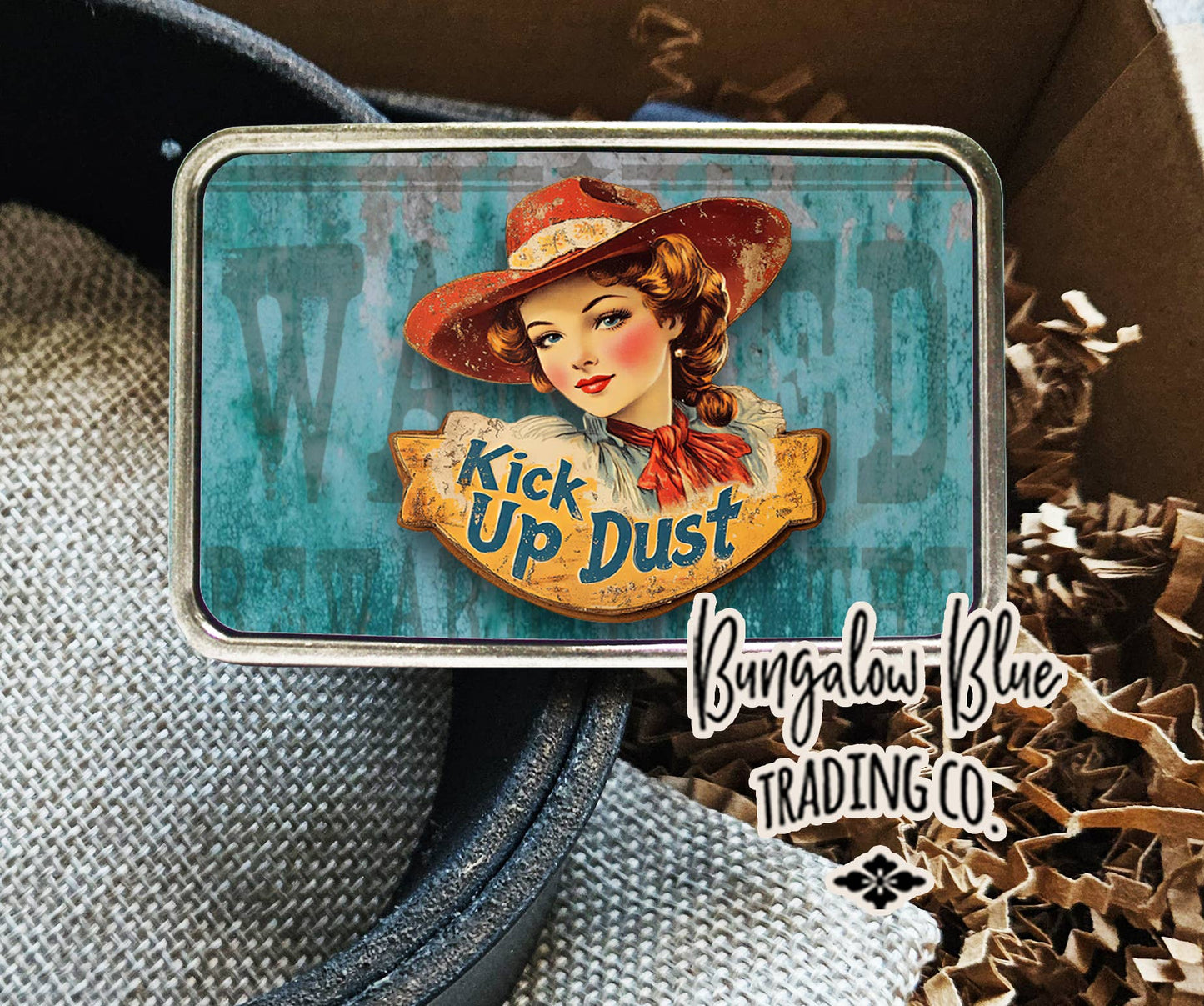 Kick Up Dust Cowgirl Retro Western Belt Buckle