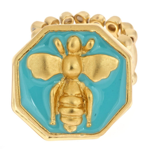 Fornash - Enamel Bumblebee Stretch Ring: Blue