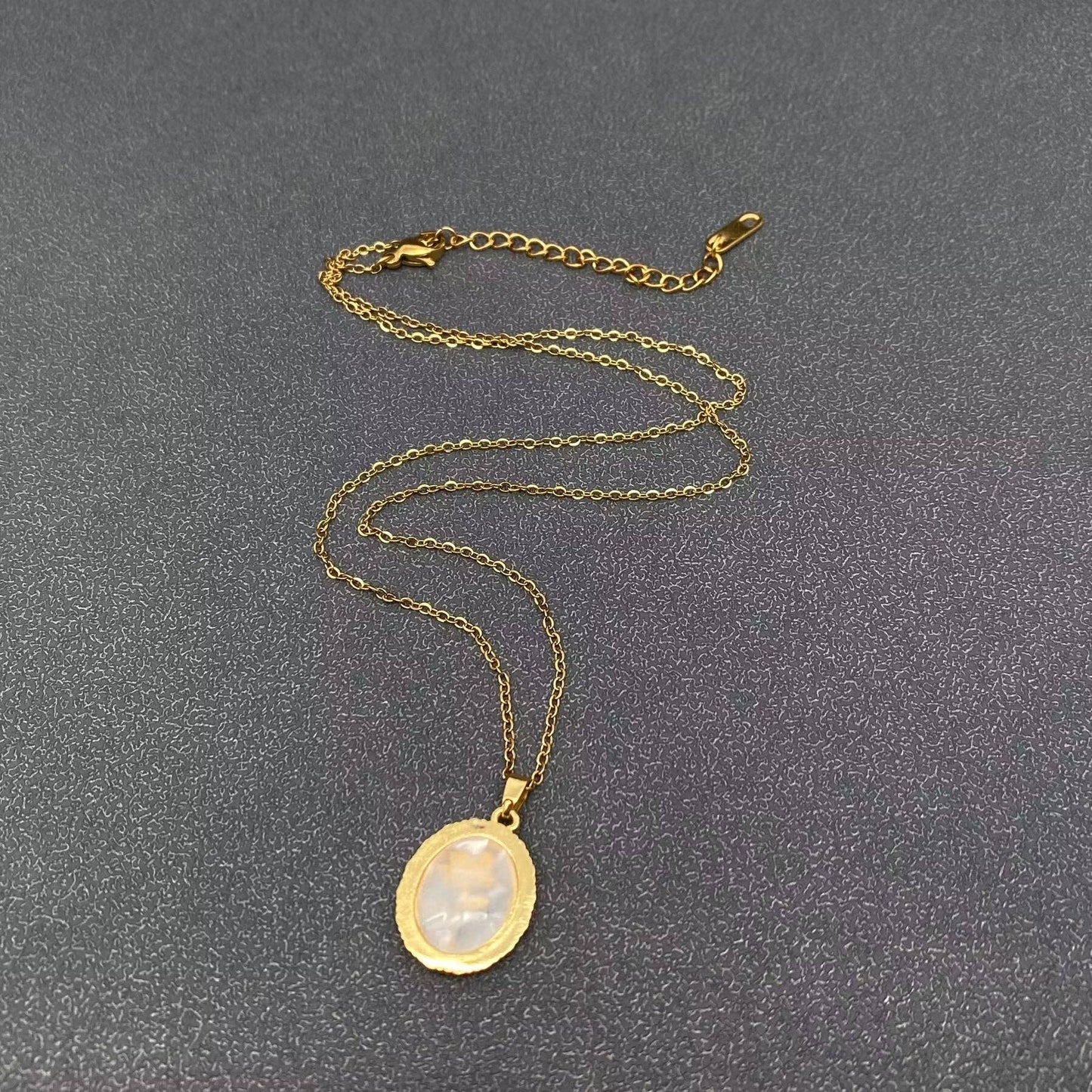 Mio Queena - Rose Oval Pendant 18K Gold Plated S.Steel Necklace - FGS