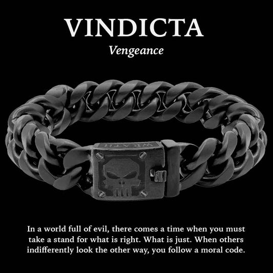 The Hero  Company- VINDICTA VENGEANCE - Wrath & Justice Cuban Link Black Bracelet : Helps Pair Veterans With A Service Dog or Shelter Dog -Faire: Medium - Wrist Size 8"- 8 1/2"